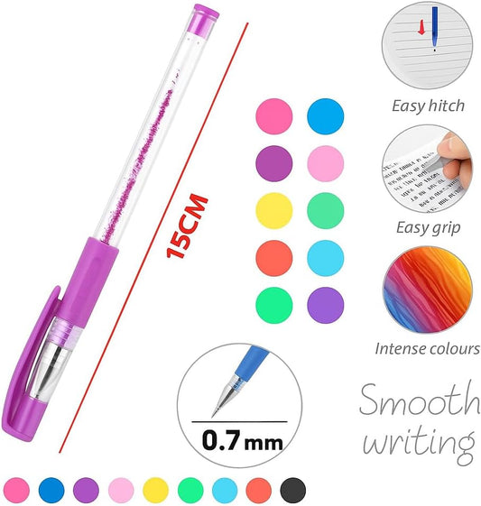 10 Pieces Gel Pens - 0.7mm Fine Tip, 15cm Assorted Colors