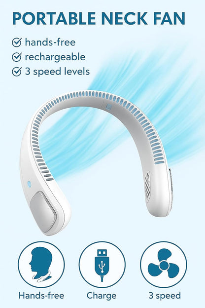 Air Freedom Personal Air Cooler, Portable 3-Speed Neck Fan, Hands-Free, Wearable, Lightweight, Cordless and Rechargeable