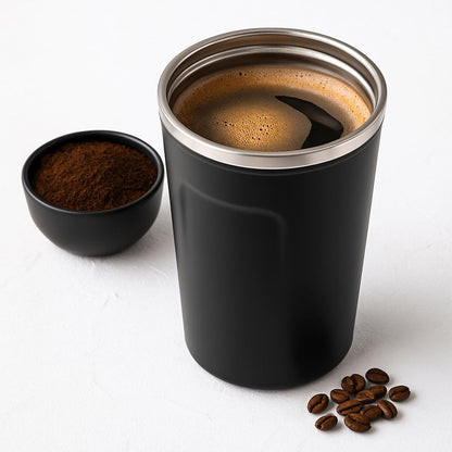 Gray Coffee Mug with Lid, 380ml Double Wall Insulated Stainless Steel Mug – Travel-Friendly, Leak-Proof Coffee Cup for Hot & Cold Beverages – BPA-Free, Spill-Resistant Mug for Office, Home