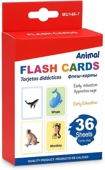 36 Sheets Animals Series Flash Cards 12x7.7cm for Kids Learning and Play