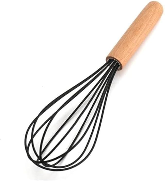 Fitto Silicone Egg Beater Hand Whisk Mixer – Nylon Head, BPA-Free, Non-Stick Kitchen Whisk with Wooden Handle – Durable, Heat-Resistant, Easy-to-Clean Whisk for Baking, Cooking, and Blending