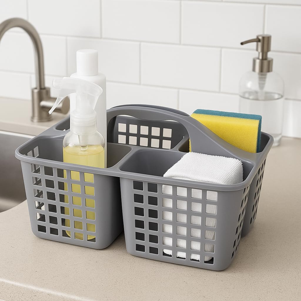120 Pieces Plastic Portable Shower Caddy Baskets (Cleaning Storage Organizer with Handle – 3 Compartments for Bathroom – Kitchen – Dorm – or Camping – Lightweight and Durable)