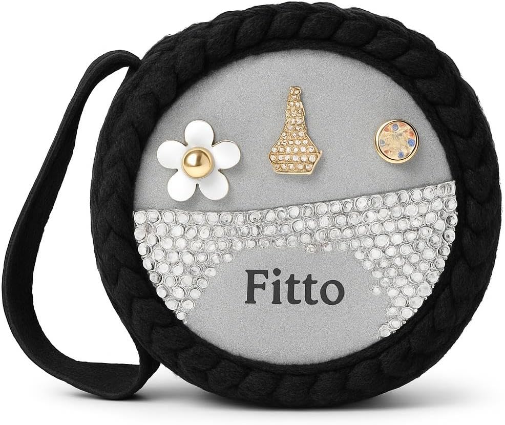 Small Round Wool Makeup Bag with Handle - Black Portable Travel Makeup Organizer