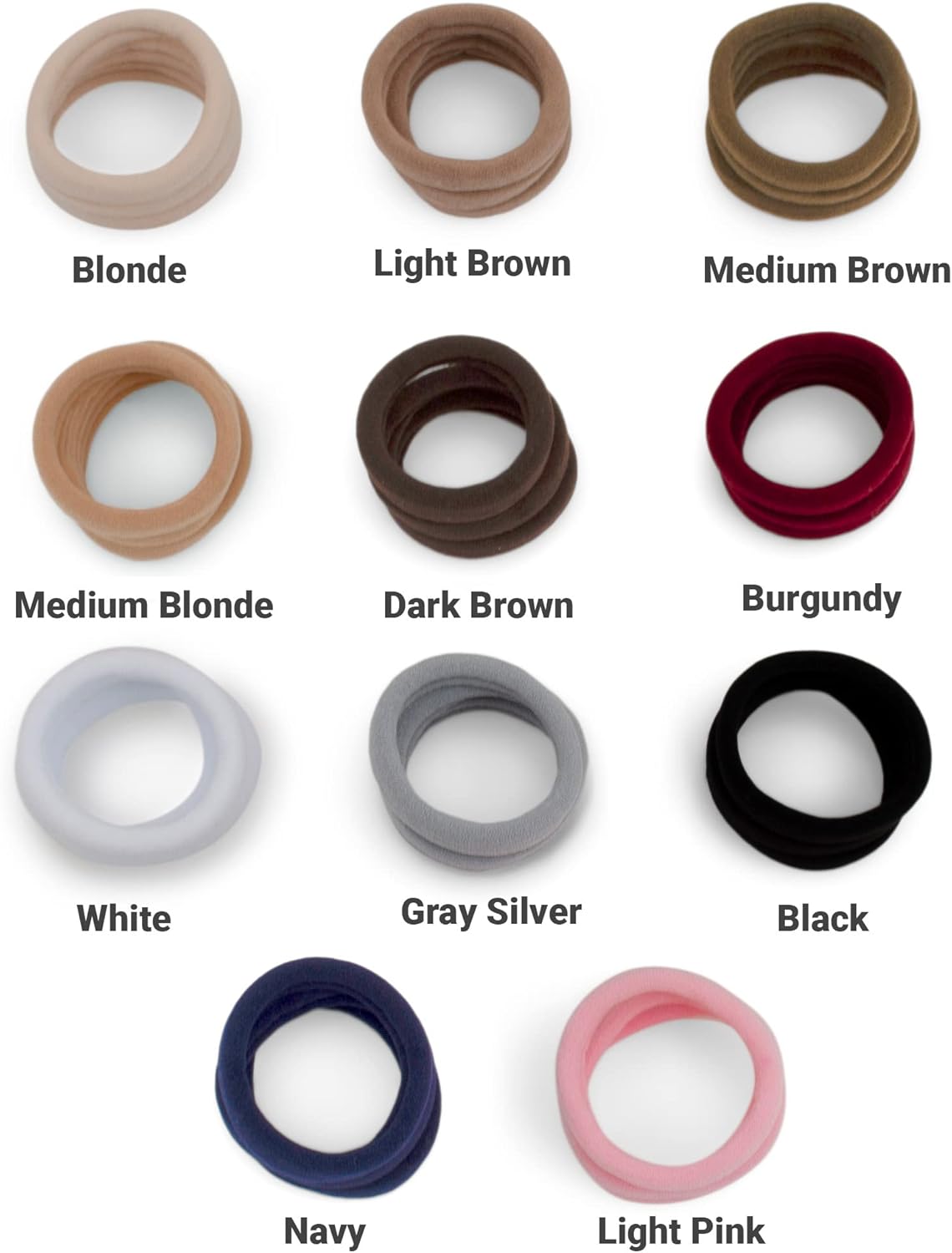144 Pieces Black Soft and Stretchy Seamless Elastic Fabric No-Metal Ponytail Holders - Durables (No Damage Hair Ties for All Hair Types - 12 Pack (Assorted Colors))