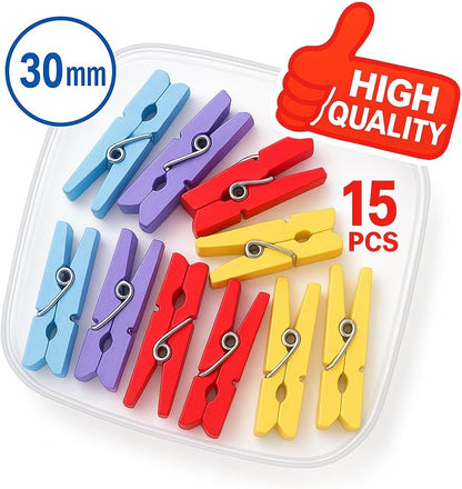 15 Pieces Cloth Pins with Spring 30mm Assorted Color