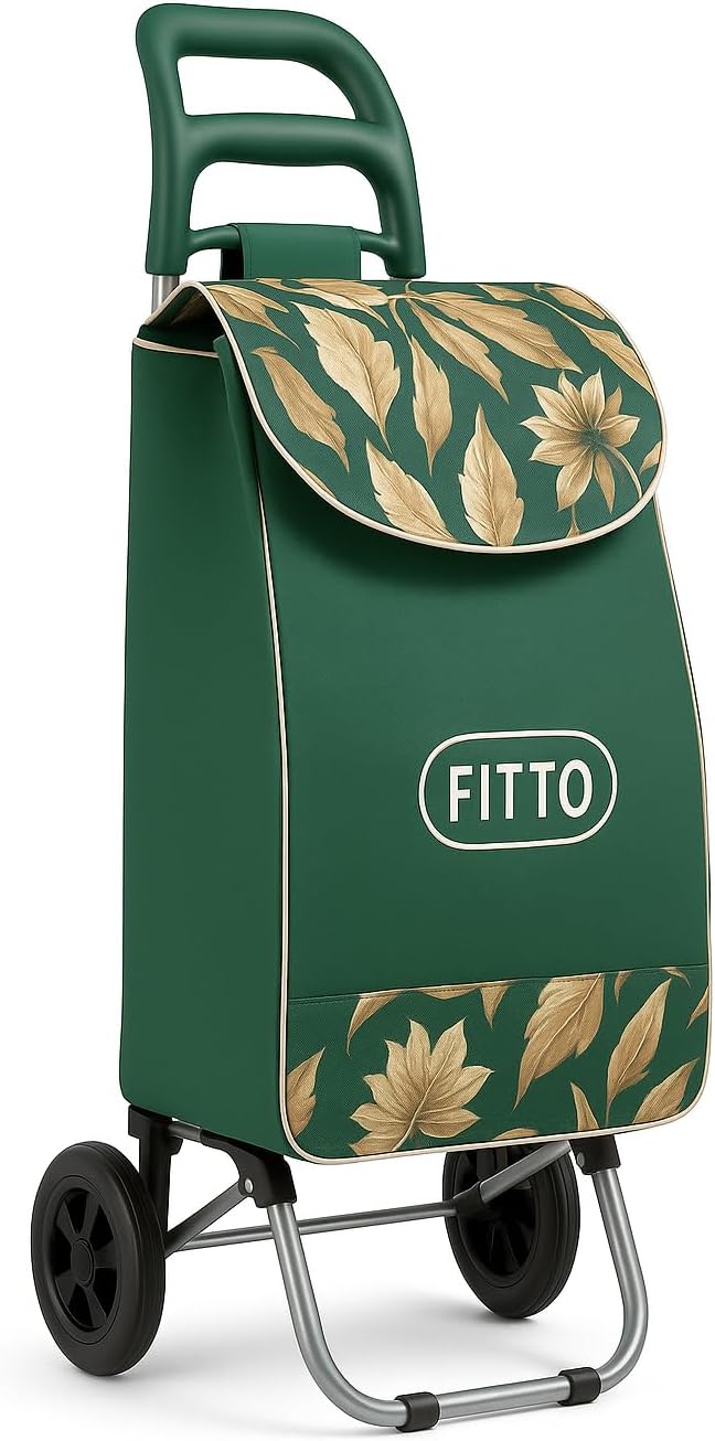 Fancy Shopping Trolley with Wheels, Green Leaf Design, 36L Carbon Steel