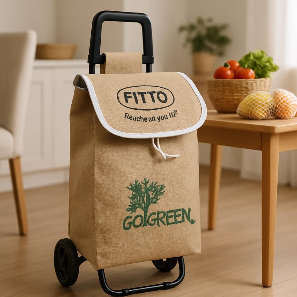 Eco-Friendly Jute Shopping Trolley with Wheels, 33L, Carbon Steel Frame, 53x31x20CM