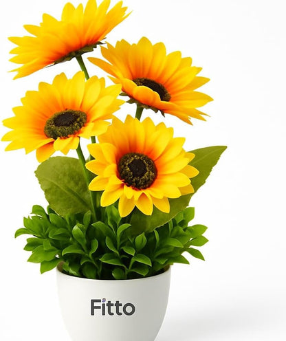 Artificial Sunflower Arrangement in Pot with Greenery