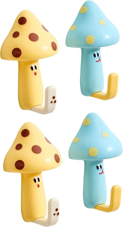 Mushroom Hook Set – Fun Design in Pack of 4 - Blue and Yellow