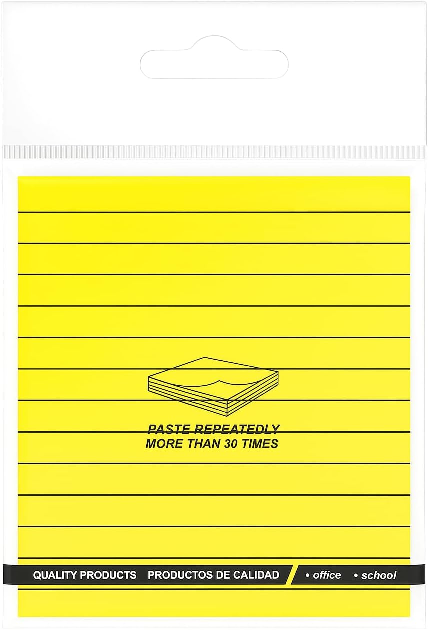 Sticky Notes 100 Sheets 76mm x 76mm Assorted Colors, Lined, Self-Adhesive, Office Supplies