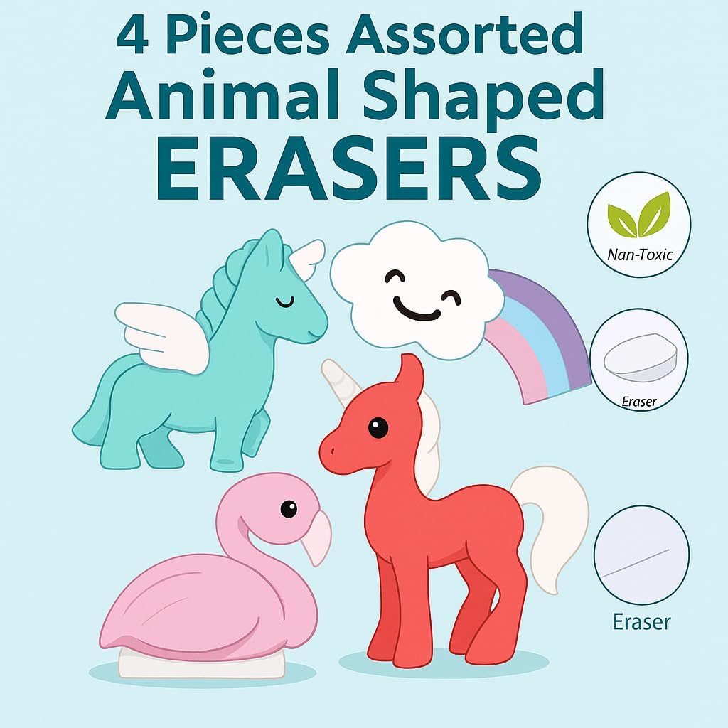 120 Pieces 4 Pieces Assorted Animal Shaped Erasers (Colorful School Supplies)