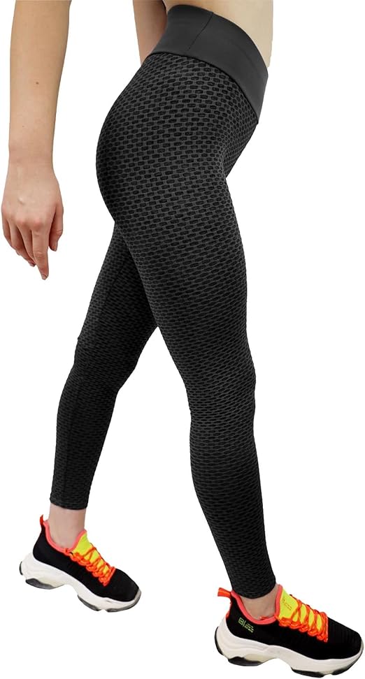 Fitto Chain Patterned Leggings - High Waisted Workout Gym Yoga Honeycomb Pants for Women (Medium, Black)