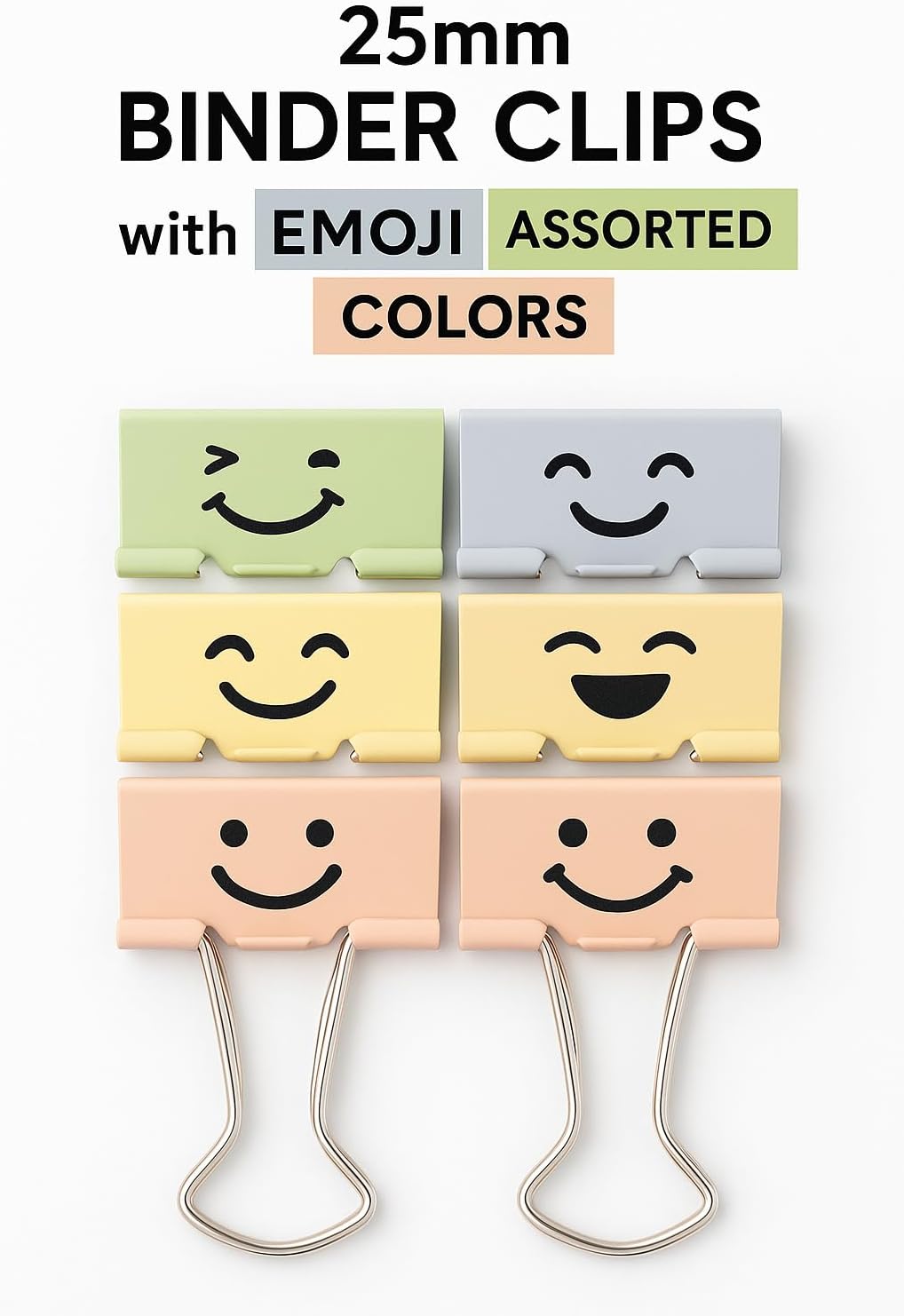 120 Pieces 8 Pieces (25mm Binder Clips with Emoji – Assorted Colors Office Stationery Fastener)