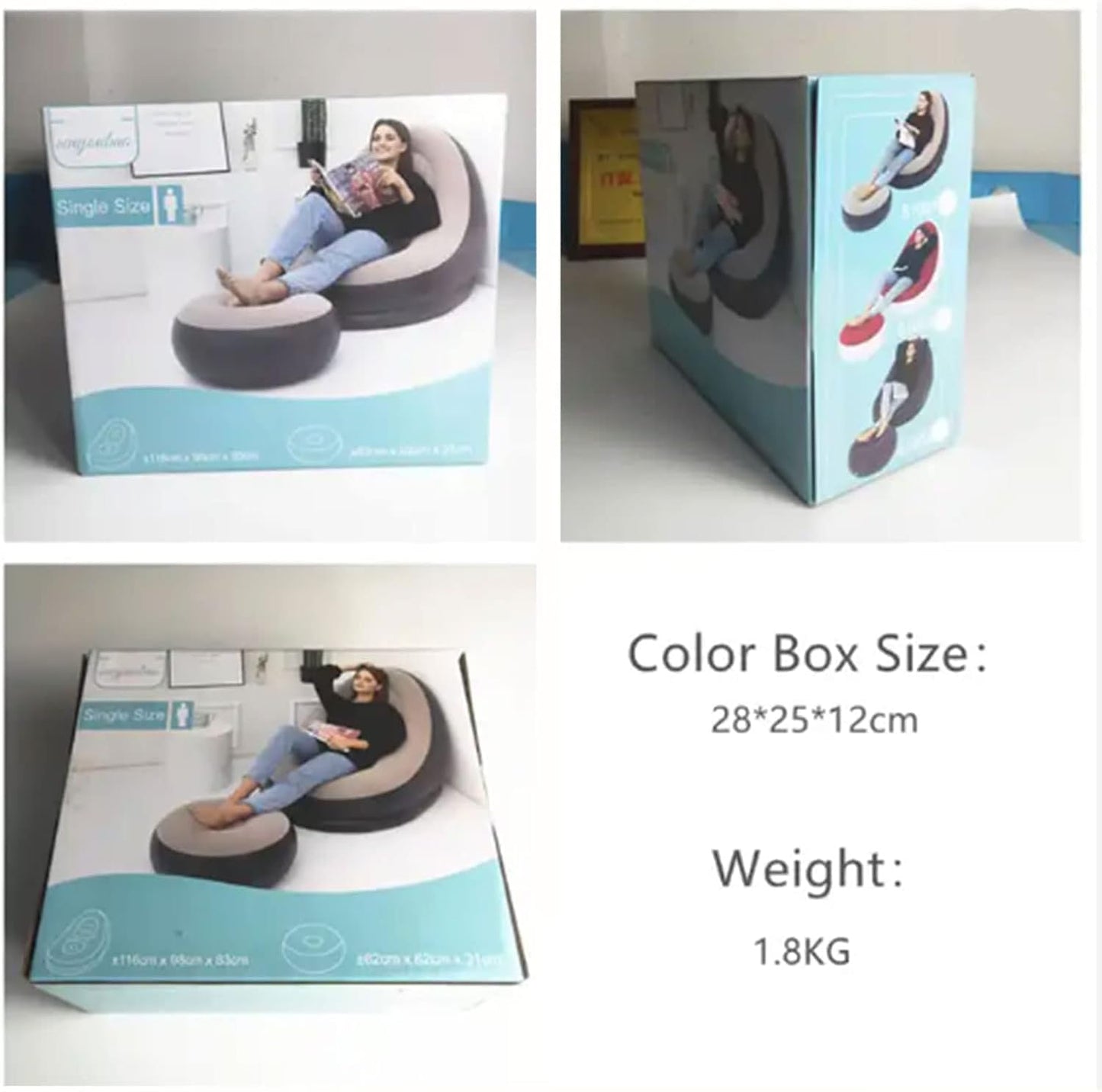 Thickened Flocking Inflatable Sofa & Footstool Set – Portable Lazy Sofa Bed with Air Cushion Recliner, Foldable PVC Material, Brown, Maximum Load 100kg