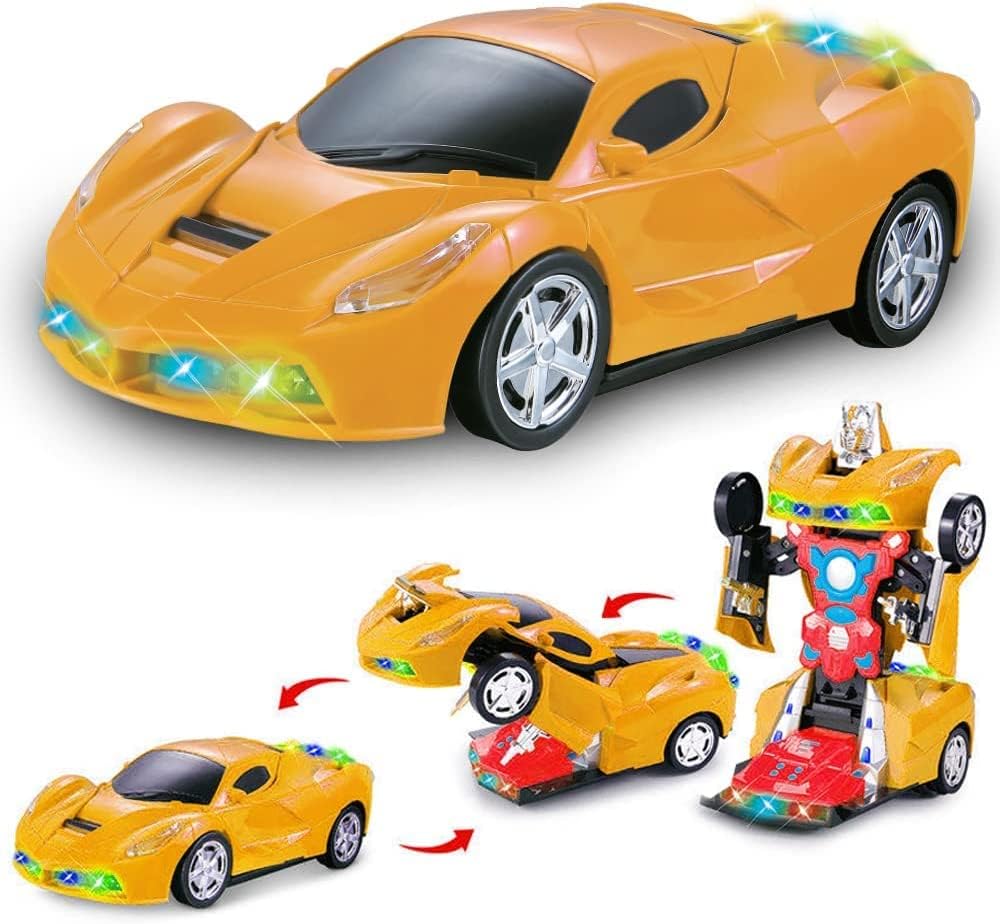 96 Pieces 2 In 1 Transformer Sports Car Transform Automatically From Robot Mode To Sports Car Modes with Light and Music