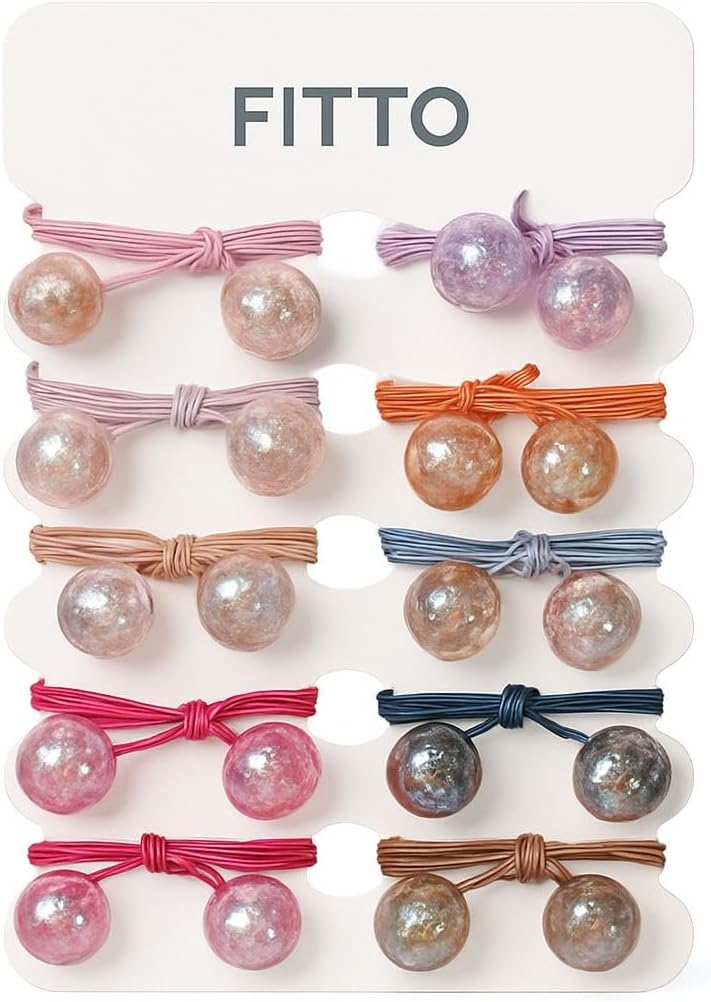 96 Pieces Ball Charm Hair Ties (Colored Camellia Bead Design – Pack of 12 – Assorted Colors)
