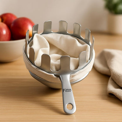 Metal Strainer with Fabric Lining and Handle for Easy Draining