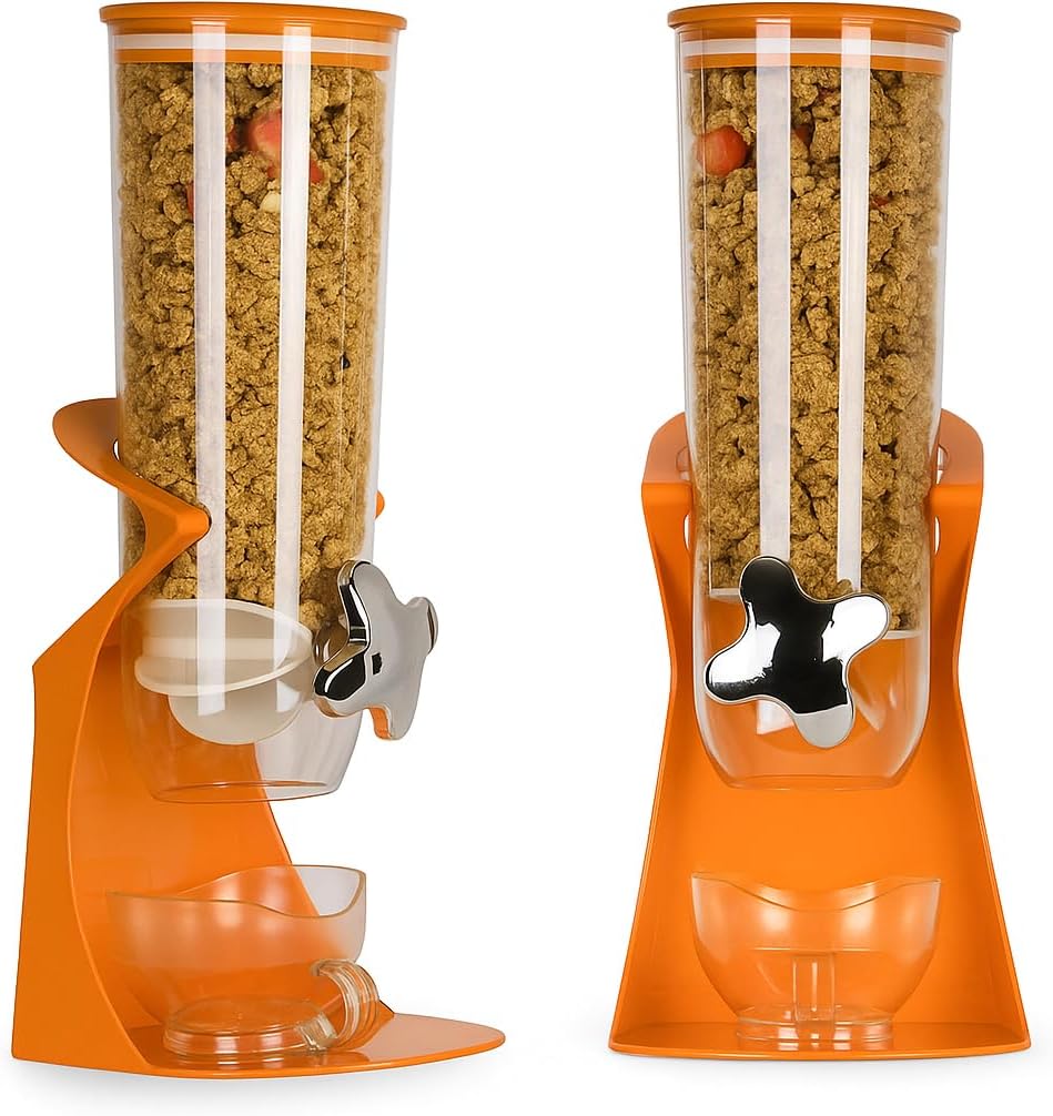72 Pieces Dry Food Cereal Dispensers (Orange Plastic – White Transparent – For Pet Food Coffee Beans Breakfast – Single Orange)