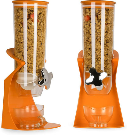 Dry Food Cereal Dispenser, Orange Plastic, White Transparent, For Pet Food Coffee Beans Breakfast, Single Orange