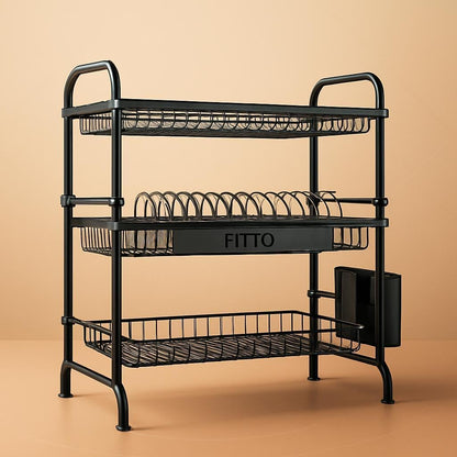 Stainless Steel 3-Tier Dish Drying Rack, Dish Drainer Tray Holder for Plates, Bowls, Cups, and Utensils, Durable Kitchen Organizer with Anti-Rust Finish