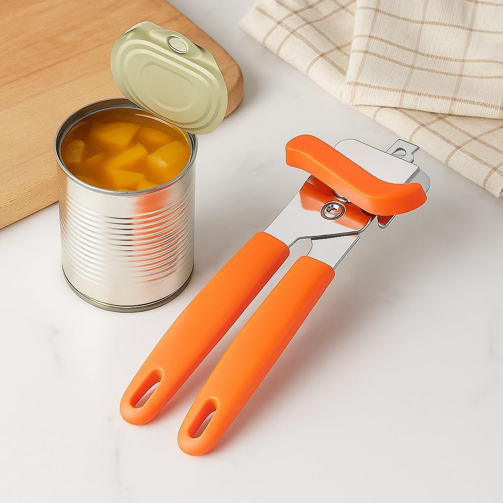 Can Opener with Plastic Handle – Heavy Duty, Ergonomic Design, Rust-Resistant Stainless Steel Blade, Easy Grip, Manual Handheld Opener for Smooth and Safe Cutting, Kitchen Essential