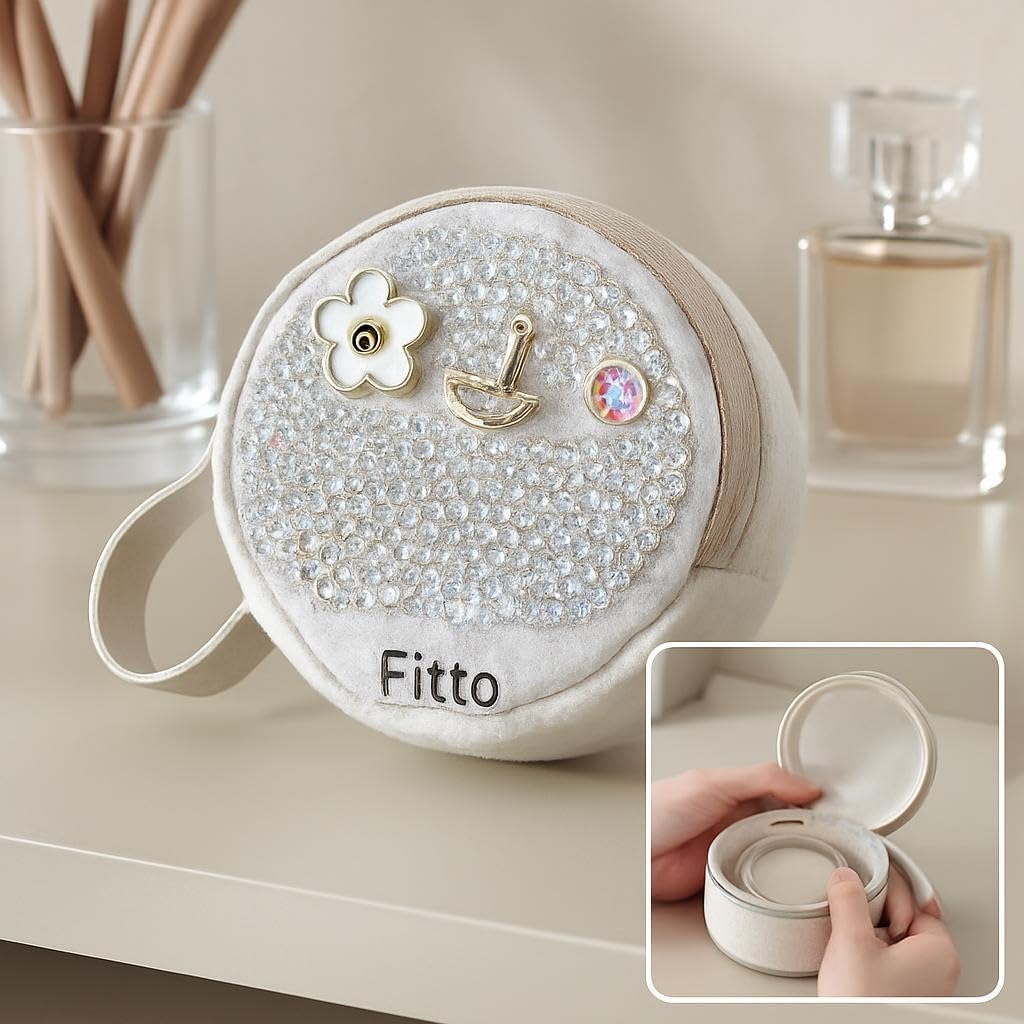 96 Pieces Small Round Wool Makeup Bags with Handle - Portable Travel Makeup Organizer (White)