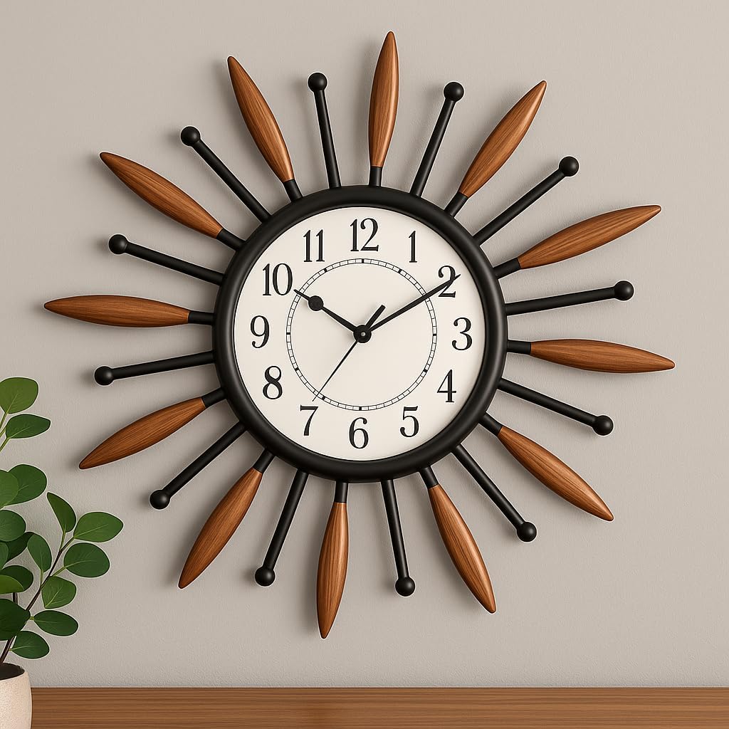60 Pieces Elegant Sun Design Wall Clock | Unique Decorative Timepieces for Home and Office | Modern Sunburst Style with Durable Construction | Ideal for Living Room (Bedroom – Kitchen)