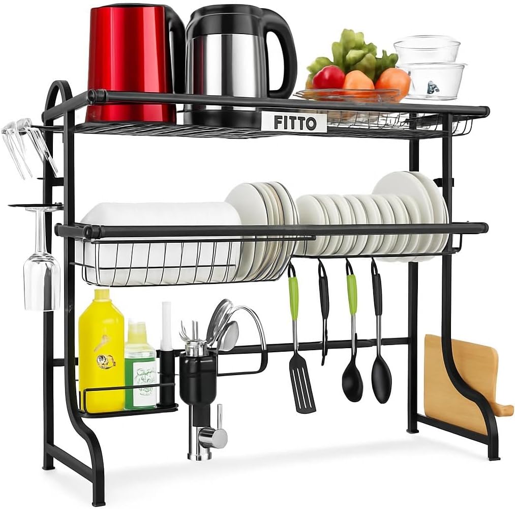 Stainless Steel 3-Tier Dish Drying Rack, Dish Drainer Tray Holder for Plates, Bowls, Cups, and Utensils, Durable Kitchen Organizer with Anti-Rust Finish