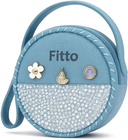 Small Round Wool Makeup Bag with Handle - Blue Portable Travel Cosmetic Organizer