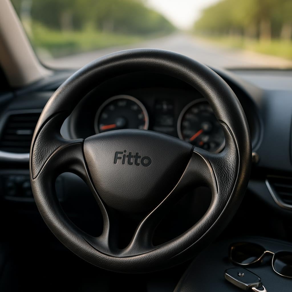 Sporty Half Steering Wheel Cover – Rubber, Non-Slip, Breathable & Odorless, Universal Fit, with Pattern, Black (Set of 2 Pieces)