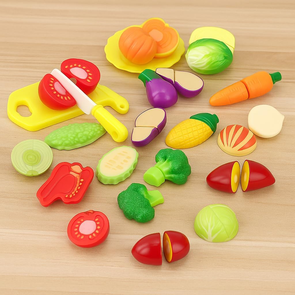 96 Pieces 16Pcs/Set Vegetables & Fruits Baby Kitchen Toy Set - Pretend Plays (Educational Kitchen Toys – Realistic Fruits & Veggies – Safe & Non-Toxic – Early Learning Toy for Toddlers & Kids)