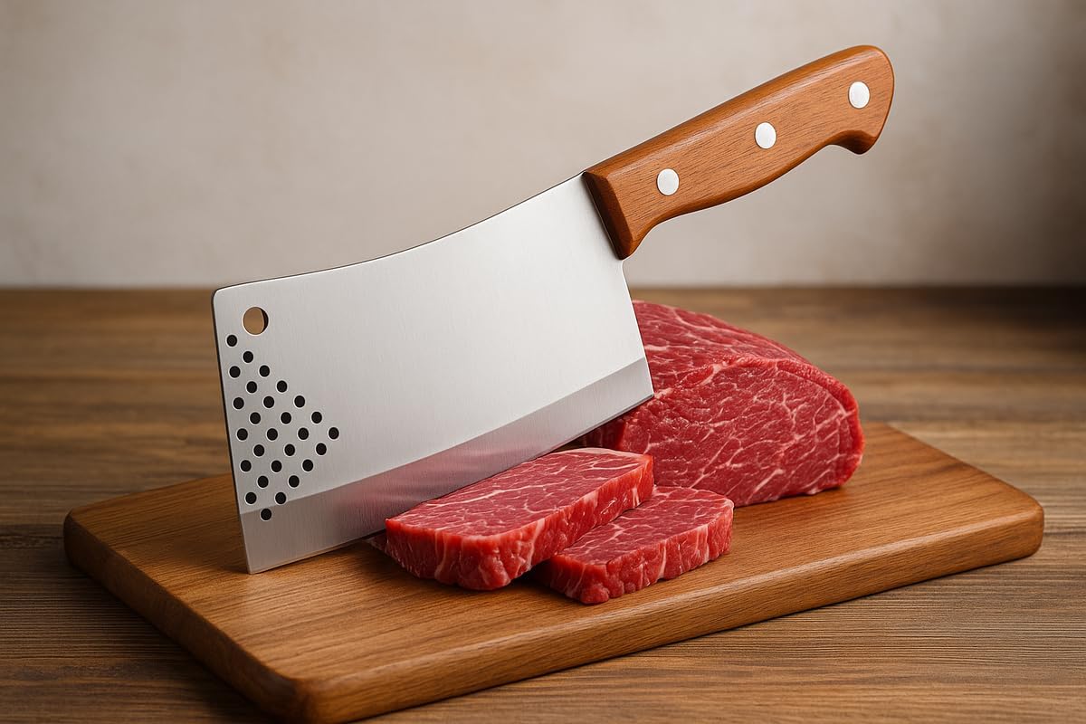 96 Pieces Stainless Steel Meat Chopper Knives with Wooden Handle (Heavy Duty Cleaver for Kitchen – Butcher Knife for Meat Cutting)