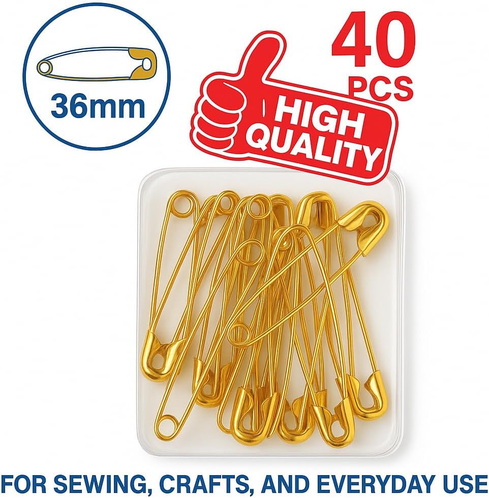 144 Pieces 40 Pieces Brass Safety Pins (36mm For Sewing – Crafts – and Everyday Use)