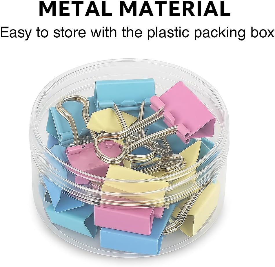 Binder Clips 60 Pack 15mm, Assorted Colors, Office and School Supplies