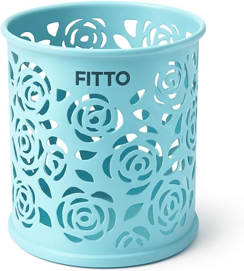 Sky Blue Pen Holder, Round Desk Organizer 8x9cm