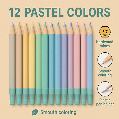 12 Pieces Color Pencils 2.6mm, 17.5cm, 12 Colors, Ideal for Drawing & Sketching