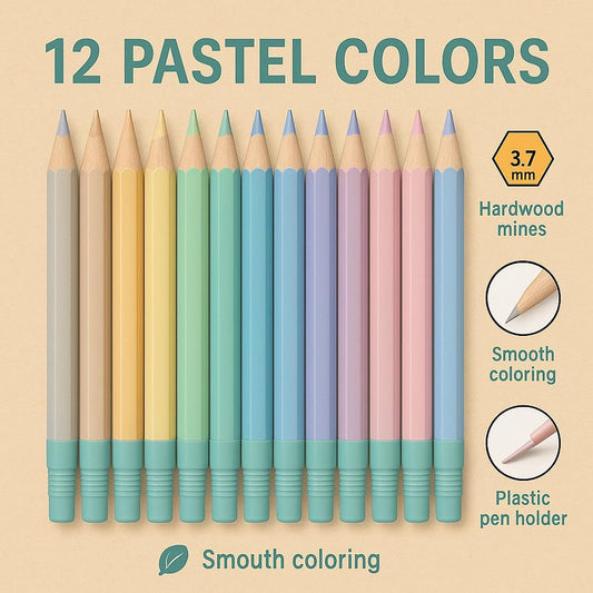 12 Pieces Color Pencils 2.6mm, 17.5cm, 12 Colors, Ideal for Drawing & Sketching