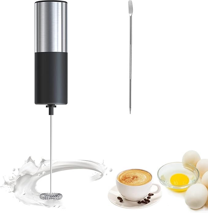 Fitto Milk Frother for Coffee, Battery Powered Handheld, Stainless Steel Electric Whisk Beater, Mini Foamer for Frappe, Cappuccino, Hot Chocolate, Lattes, Egg