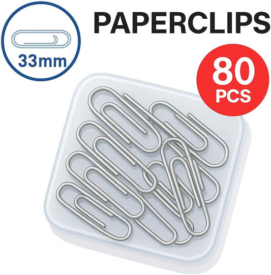 80 Pieces Stainless Steel Paper Clips 33mm - Durable Office Stationery