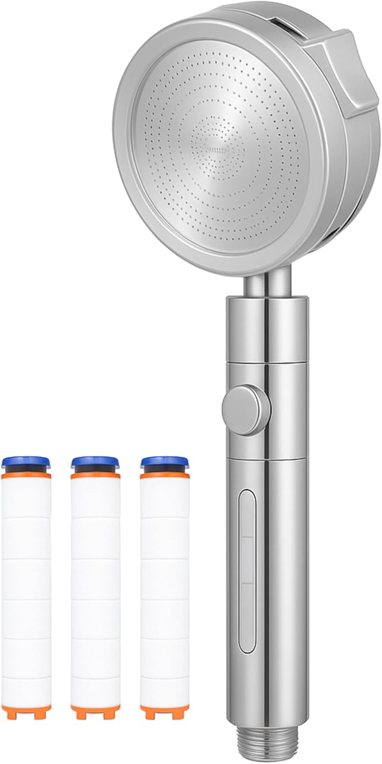 EcoLux High-Pressure Showerhead with 3-Mode Spray & Built-In Filter – Removes 98% Impurities, Easy 5-Minute Installation, Includes 3 Replacement Filters