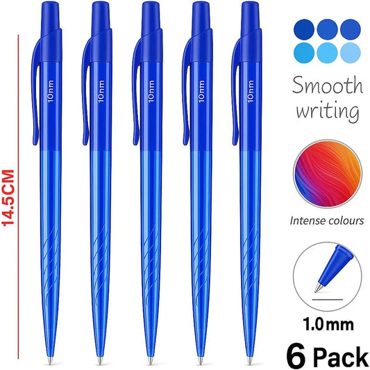 Ball Point Pens 6 Pack, 1.0mm Blue, 14.5cm