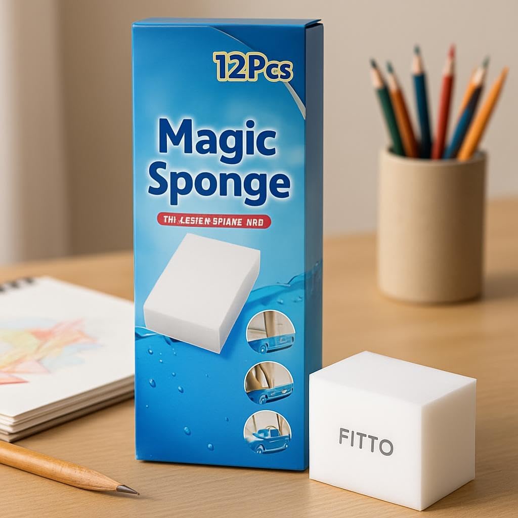 96 Pieces Magic Eraser Sponge 12-Packs (Reusable Melamine Sponges for Tough Stain & Scuff Removal – No Detergent Needed – 12x6x3cm Cleaning Solution)