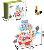 72 Pieces BBQ music trolley food trucks for kids with rotating wheels red base & blue Umbrella roof truck (pretend play toys for girls educational food truck with Music & Lighting toy for boys & girls)
