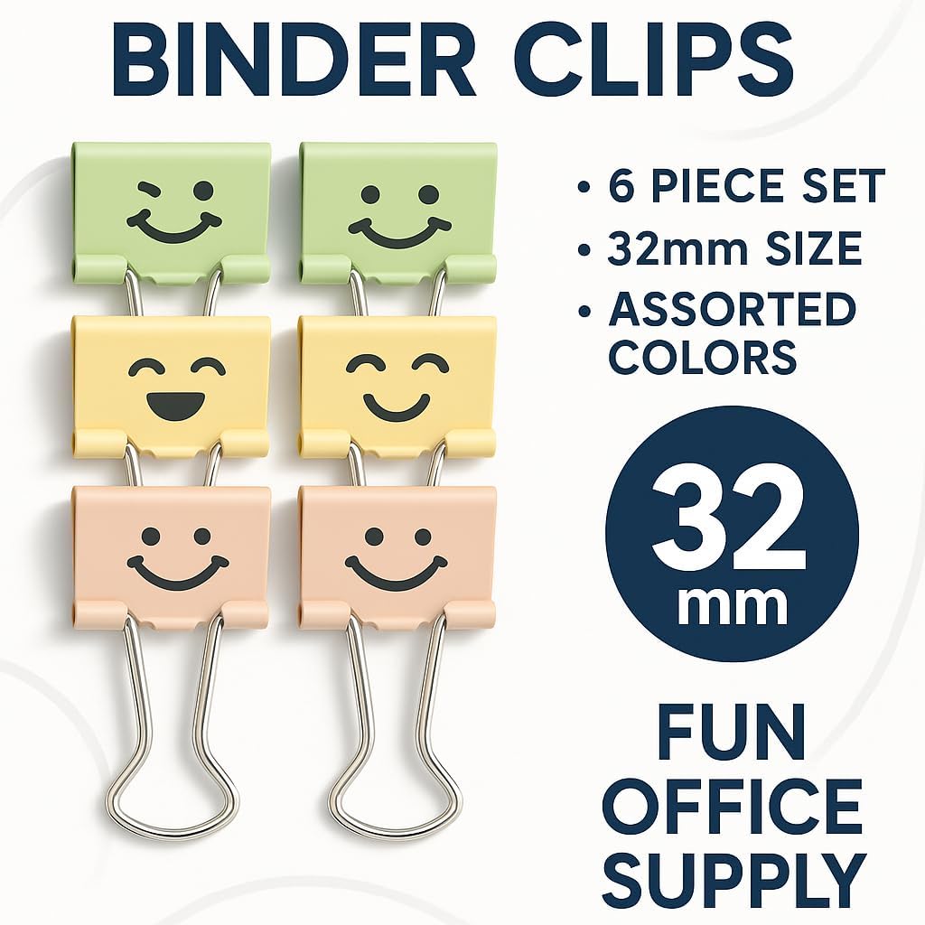 120 Pieces 6 Pieces (32mm Binder Clips with Emoji & Assorted Colors for Office Use)