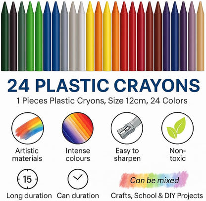 24 Pieces Plastic Cryons, 12cm, 24 Vibrant Colors