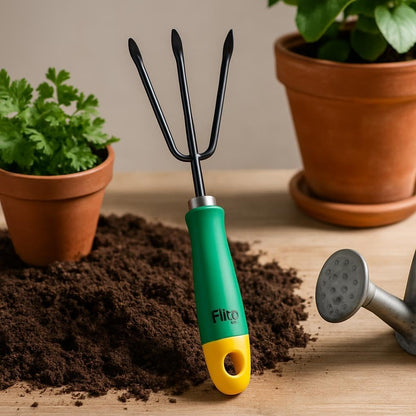 Ergonomic Garden Cultivator with 3 Sharp Curved Tines for Weeding and Soil Loosening