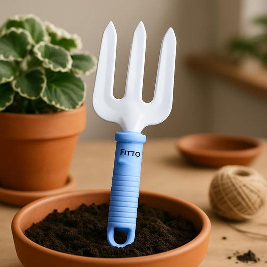 Small Three-Pronged Garden Fork with Textured Grip Handle