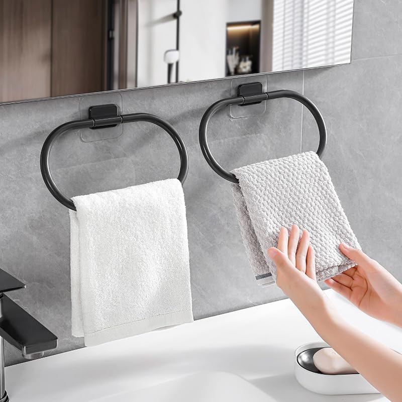 Wall Mounted Self Adhesive Towel Holder No Drill – Round Design in Gun Grey – Durable ABS Material