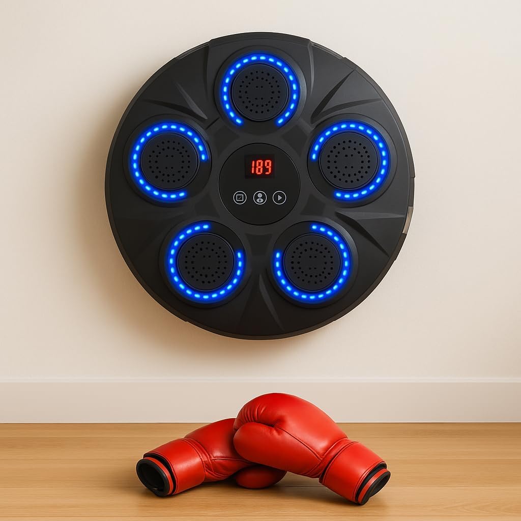 48 Pieces Music Boxing Machine Wall Mounteds (Interactive Rhythm Game with LED Light Display – Home Fitness Boxing Training Machine for Adults & Kids – Bluetooth Music Synchronization – Punch Training)