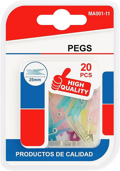 20-Pack 25mm Spring Cloth Pins - Assorted Color Laundry Clips